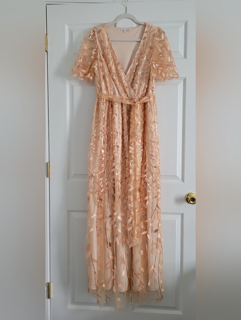 Baltic Born Rose Gold Leaf Sequin Maxi Dress